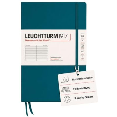 LEUCHTTURM1917 359692 Carnet de notes Medium (A5), Couverture rigide, 251 pages numérotées, Pacific Green, ligné - Publicité LEUCHTTURM1917 359692 Carnet de notes Medium (A5), Couverture rigide, 251 pages numérotées, Pacific Green, ligné - Publicité