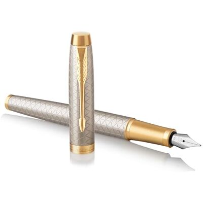Parker IM stylo plume argent premium (Warm Silver) pointe fine coffret cadeau - Publicité Parker IM stylo plume argent premium (Warm Silver) pointe fine coffret cadeau - Publicité