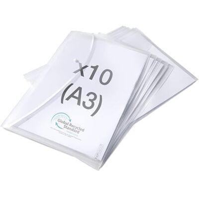 Rapesco 1817 ECO Pochette à Bouton Pression, A3, Transparent, Lot de 10 - Publicité Rapesco 1817 ECO Pochette à Bouton Pression, A3, Transparent, Lot de 10 - Publicité