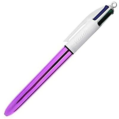 BIC 1 Stylo 4 Couleurs Corps Blanc et Violet Métallisé Encre 4 Couleurs Classiques - Publicité BIC 1 Stylo 4 Couleurs Corps Blanc et Violet Métallisé Encre 4 Couleurs Classiques - Publicité