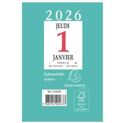Exacompta 32102E 1 Bloc Ephéméride Neutre Autocollant à Effeuiller (Sans Plaque) Format 6.5 x 9.7 cm Janvier 2027 à Décembre 2027 - Publicité Exacompta 32102E 1 Bloc Ephéméride Neutre Autocollant à Effeuiller (Sans Plaque) Format 6.5 x 9.7 cm Janvier 2027 à Décembre 2027 - Publicité
