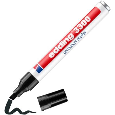 Edding 3300 Marqueur permanent noir 1 stylo Marqueur universel pointe biseautée 1-5 mm sèche vite résiste à l'eau et à l'essuyage pour carton, plastique, bois, métal - Publicité Edding 3300 Marqueur permanent noir 1 stylo Marqueur universel pointe biseautée 1-5 mm sèche vite résiste à l'eau et à l'essuyage pour carton, plastique, bois, métal - Publicité