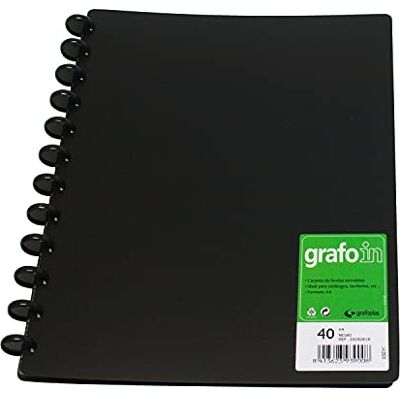Grafoplás Grafoplas Classeur à pochettes amovibles, grapho, 40 pochettes, A4, noir, mécanisme à disques. Publicité Grafoplás Grafoplas Classeur à pochettes amovibles, grapho, 40 pochettes, A4, noir, mécanisme à disques. Publicité