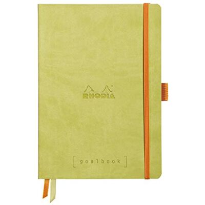 Rhodia 117575C Carnet Souple Goalbook Anis A5 14,8 x 21 cm Pointillés Dot 240 pages Papier Clairefontaine Blanc 90 g/m² 2 Rubans, Fermeture Élastique Simili Cuir - Publicité Rhodia 117575C Carnet Souple Goalbook Anis A5 14,8 x 21 cm Pointillés Dot 240 pages Papier Clairefontaine Blanc 90 g/m² 2 Rubans, Fermeture Élastique Simili Cuir - Publicité