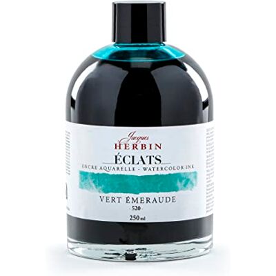 Jacques Herbin - Encre Aquarelle Éclats 520 - Vert émeraude - 250 ml - Ink - Publicité Jacques Herbin - Encre Aquarelle Éclats 520 - Vert émeraude - 250 ml - Ink - Publicité