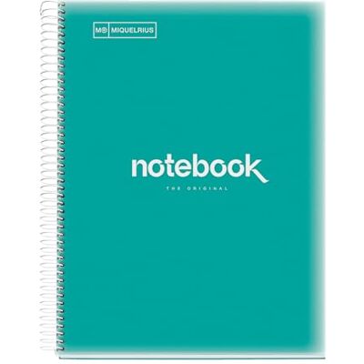 Miquelrius Carnet de notes A4 Emotions, 5 bandes de couleur, 120 feuilles quadrillées 5 mm, papier 90 g/m², 4 trous, couverture polypropylène, couleur turquoise - Publicité Miquelrius Carnet de notes A4 Emotions, 5 bandes de couleur, 120 feuilles quadrillées 5 mm, papier 90 g/m², 4 trous, couverture polypropylène, couleur turquoise - Publicité