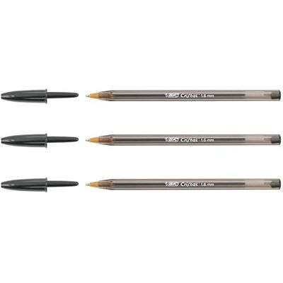 BIC Lot de 3 Stylos à bille Cristal Large 1,6 mm Noir - Publicité BIC Lot de 3 Stylos à bille Cristal Large 1,6 mm Noir - Publicité