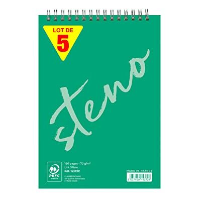 Calligraphe 15372C Un Lot de 5 Blocs à Spirale Sténo Verts (une Marque de Clairefontaine) A5 14,8x21 cm 90 Feuilles Unies Blanches Papier 70 g - Publicité Calligraphe 15372C Un Lot de 5 Blocs à Spirale Sténo Verts (une Marque de Clairefontaine) A5 14,8x21 cm 90 Feuilles Unies Blanches Papier 70 g - Publicité