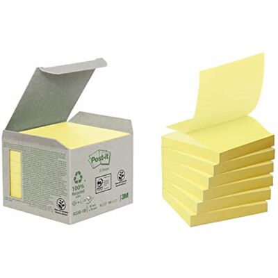 Post-It Z-Notes, Papier Recyclé, 6 Blocs (600 Feuilles) 76 x 76 mm, Jaune - Publicité Post-It Z-Notes, Papier Recyclé, 6 Blocs (600 Feuilles) 76 x 76 mm, Jaune - Publicité
