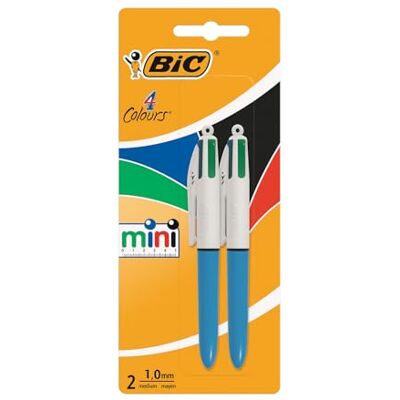 BIC 4 Colours Mini, Stylo-Bille Rétractable, Pointe Moyenne 1,0 mm, 2 Pièces - Publicité BIC 4 Colours Mini, Stylo-Bille Rétractable, Pointe Moyenne 1,0 mm, 2 Pièces - Publicité