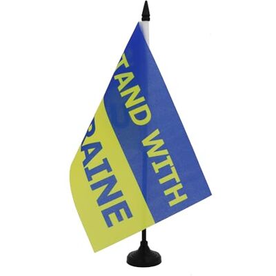 AZ FLAG Drapeau De Table Ukraine Stand with Ukraine 21x14 cm Petit Drapeau Ukrainien De Bureau 100% Polyester Avec Hampe De 25cm Et Socle En Plastique Noir - Publicité AZ FLAG Drapeau De Table Ukraine Stand with Ukraine 21x14 cm Petit Drapeau Ukrainien De Bureau 100% Polyester Avec Hampe De 25cm Et Socle En Plastique Noir - Publicité