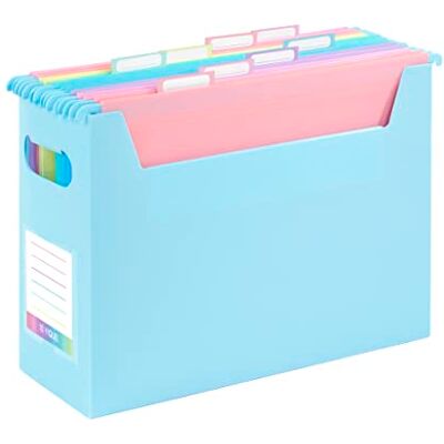 Viquel Boîte de Classement EASYCASE garnie de 8 dossiers suspendus A4 RAINBOW PASTEL Bleu pastel - Publicité Viquel Boîte de Classement EASYCASE garnie de 8 dossiers suspendus A4 RAINBOW PASTEL Bleu pastel - Publicité