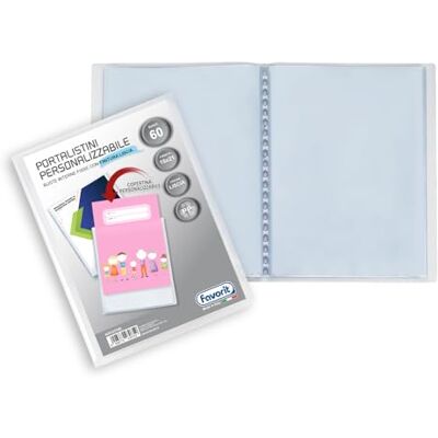 Favorit Reliure à anneaux avec enveloppes fixes et pochette frontale personnalisable 60 feuilles transparentes 15x21 cm A5 - Publicité Favorit Reliure à anneaux avec enveloppes fixes et pochette frontale personnalisable 60 feuilles transparentes 15x21 cm A5 - Publicité