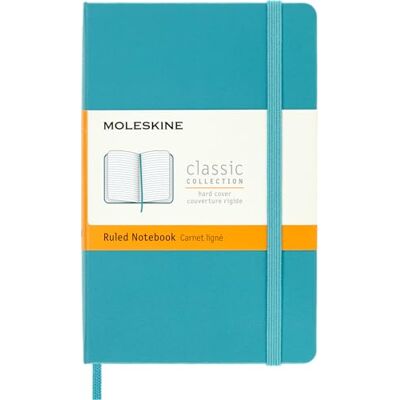 Moleskine Classic Carnet, Carnet à Rayures, Couverture Rigide et Fermeture Élastique, Couleur Bleu Récif, 192 Pages, Format Pocket 9 x 14 cm - Publicité Moleskine Classic Carnet, Carnet à Rayures, Couverture Rigide et Fermeture Élastique, Couleur Bleu Récif, 192 Pages, Format Pocket 9 x 14 cm - Publicité