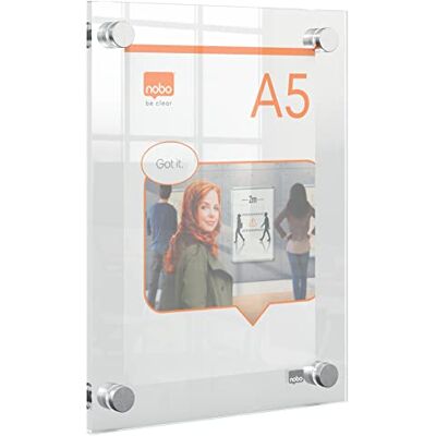 Nobo Porte-Affiche A5 Mural en Acrylique, Sans Cadre, Fixation Murale par les Coins, Portrait / Paysage, Premium Plus, Transparent, 1915592 - Publicité Nobo Porte-Affiche A5 Mural en Acrylique, Sans Cadre, Fixation Murale par les Coins, Portrait / Paysage, Premium Plus, Transparent, 1915592 - Publicité