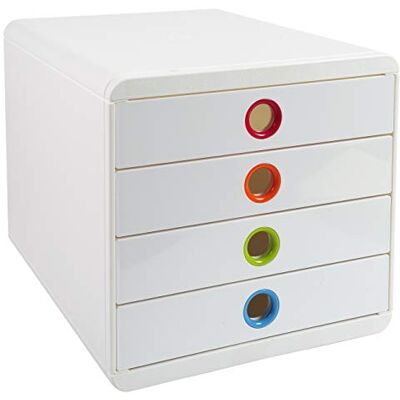 EXACOMPTA Module de classement Pop Box 4 tiroirs blanc/assortis - Publicité EXACOMPTA Module de classement Pop Box 4 tiroirs blanc/assortis - Publicité