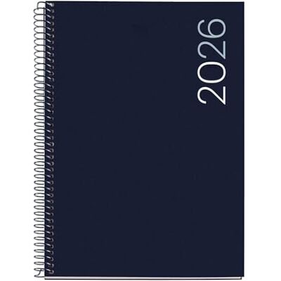 Miquelrius Agenda semainier 2026 format A5+ (155 x 213 mm), couverture souple polypropylène, spirale, papier 80 g/m², planning hebdomadaire, catalan EN-PT, bleu marine - Publicité Miquelrius Agenda semainier 2026 format A5+ (155 x 213 mm), couverture souple polypropylène, spirale, papier 80 g/m², planning hebdomadaire, catalan EN-PT, bleu marine - Publicité