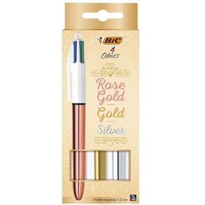 BIC Lot de 3 stylos à bille Pick Gold et Silver 4 couleurs - Publicité BIC Lot de 3 stylos à bille Pick Gold et Silver 4 couleurs - Publicité