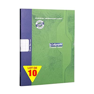Calligraphe 2196C Lot de 10 Cahiers de Brouillon Agrafés Verts (une Marque de Clairefontaine) 17x22 cm 96 Pages Grands Carreaux Papier 56 g 100% Recyclé Couverture Carte Offset - Publicité Calligraphe 2196C Lot de 10 Cahiers de Brouillon Agrafés Verts (une Marque de Clairefontaine) 17x22 cm 96 Pages Grands Carreaux Papier 56 g 100% Recyclé Couverture Carte Offset - Publicité
