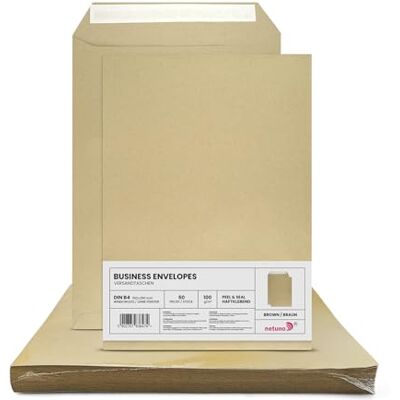Netuno 50 enveloppes d’expédition brunes B4 250 x 353 mm 100g grandes pochettes d’expédition sans fenêtre enveloppes commerciales grand format pour lettres documents factures contrats - Publicité Netuno 50 enveloppes d’expédition brunes B4 250 x 353 mm 100g grandes pochettes d’expédition sans fenêtre enveloppes commerciales grand format pour lettres documents factures contrats - Publicité