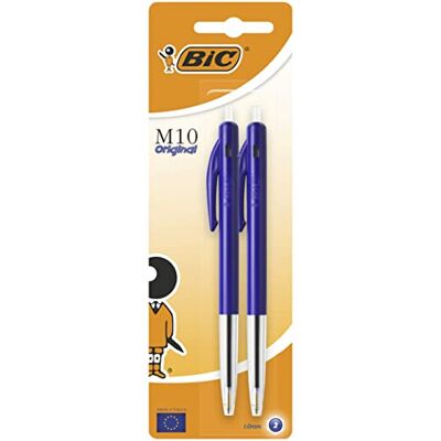 BIC M10 Original Stylos-Bille Rétractables Pointe Moyenne (1,0 mm) Bleu, 2 Unité - Publicité BIC M10 Original Stylos-Bille Rétractables Pointe Moyenne (1,0 mm) Bleu, 2 Unité - Publicité