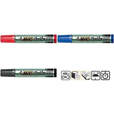 BIC 14377 Marqueur Onyx Marker 1591 Pointe Biseautée 4-7mm Indéléble Tous Supports Corps Métal Grande Contenance Noir - Publicité BIC 14377 Marqueur Onyx Marker 1591 Pointe Biseautée 4-7mm Indéléble Tous Supports Corps Métal Grande Contenance Noir - Publicité