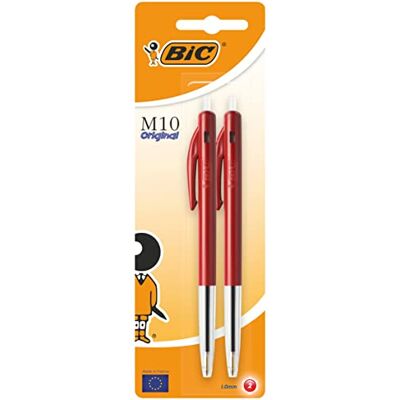 BIC M10 Original Stylos-Bille Rétractables Pointe Moyenne (1,0 mm) Rouge, Blister de 2 - Publicité BIC M10 Original Stylos-Bille Rétractables Pointe Moyenne (1,0 mm) Rouge, Blister de 2 - Publicité