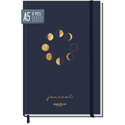 Häfft paper&you® Journal A5 dotted Carnet à points "Moon" 156 pages numérotées à points, élastique et ruban marque-page , faire des croquis, faire des liste - Publicité Häfft paper&you® Journal A5 dotted Carnet à points "Moon" 156 pages numérotées à points, élastique et ruban marque-page , faire des croquis, faire des liste - Publicité