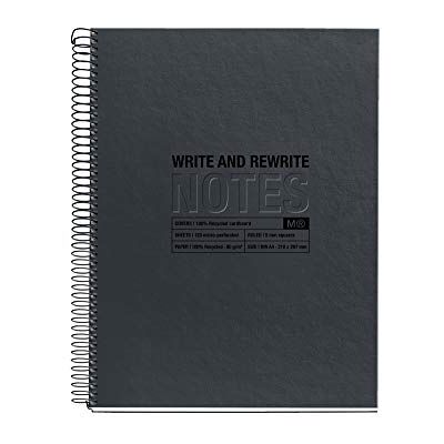 Miquelrius Cahier 100% recyclé, Couverture en carton recyclé, Carnet A4 (210 x 297 mm), 4 trous, 120 feuilles recyclées 80 g/m², 4 bandes de couleur, Grille de 5 mm, Couleur graphite - Publicité Miquelrius Cahier 100% recyclé, Couverture en carton recyclé, Carnet A4 (210 x 297 mm), 4 trous, 120 feuilles recyclées 80 g/m², 4 bandes de couleur, Grille de 5 mm, Couleur graphite - Publicité