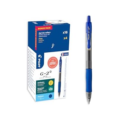 PILOT Lot de 20 G2 Plus Stylos Roller Encre gel Rétractables et Rechargeables Excellent Confort d'Écriture Fabriqué en Plastique Recyclé Bleu Pointe Moyenne - Publicité PILOT Lot de 20 G2 Plus Stylos Roller Encre gel Rétractables et Rechargeables Excellent Confort d'Écriture Fabriqué en Plastique Recyclé Bleu Pointe Moyenne - Publicité