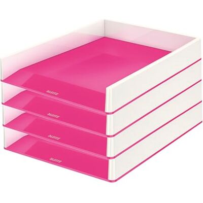 Leitz Lot de 4 corbeilles à courrier A4 Design Bicolore Blanc/Rose WOW 53611023 - Publicité Leitz Lot de 4 corbeilles à courrier A4 Design Bicolore Blanc/Rose WOW 53611023 - Publicité
