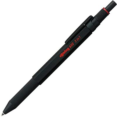 Rotring 600 Stylo multi couleurs et porte mine 3 en 1 2 pointes fines stylo bille (encre noire et rouge) 1 pointe porte mine (mine de 0,5 mm) Corps noir - Publicité Rotring 600 Stylo multi couleurs et porte mine 3 en 1 2 pointes fines stylo bille (encre noire et rouge) 1 pointe porte mine (mine de 0,5 mm) Corps noir - Publicité
