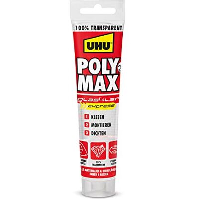 UHU Colle Polymax en Verre Transparent, 115 g, Tube, Silicone, Adhésif de Liaison, Adhésif, Bureau, Usage Personnel - Publicité UHU Colle Polymax en Verre Transparent, 115 g, Tube, Silicone, Adhésif de Liaison, Adhésif, Bureau, Usage Personnel - Publicité