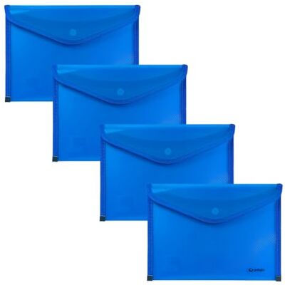 Grafoplás Grafoplas Lot de 4 pochettes porte-documents en plastique avec fermeture bouton, passepoil tissu, 24,5 x 17,5 cm, couleur bleu translucide, pour petits documents A5 ou moins, parfait comme - Publicité Grafoplás Grafoplas Lot de 4 pochettes porte-documents en plastique avec fermeture bouton, passepoil tissu, 24,5 x 17,5 cm, couleur bleu translucide, pour petits documents A5 ou moins, parfait comme - Publicité