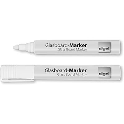 Sigel Gl715 Lot de 2 Marqueurs pour Tableaux en Verre Foncé ou Miroir, Effaçables. Pointes Ogives Ø 2-3 Mm, Blanc - Publicité Sigel Gl715 Lot de 2 Marqueurs pour Tableaux en Verre Foncé ou Miroir, Effaçables. Pointes Ogives Ø 2-3 Mm, Blanc - Publicité