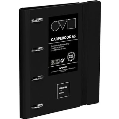 Grafoplás Grafoplas Classeur à 4 anneaux A4, en polyfoam, résistant et ultraléger, noir avec recharge, séparateurs et enveloppe, parfait pour organiser les fournitures scolaires - Publicité Grafoplás Grafoplas Classeur à 4 anneaux A4, en polyfoam, résistant et ultraléger, noir avec recharge, séparateurs et enveloppe, parfait pour organiser les fournitures scolaires - Publicité