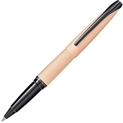 CROSS ATX Stylo roller or rose brossé avec attributs plaqués PVD noir poli/stylo rechargeable Ecrin classique et recharge roller d'encre noire - Publicité CROSS ATX Stylo roller or rose brossé avec attributs plaqués PVD noir poli/stylo rechargeable Ecrin classique et recharge roller d'encre noire - Publicité