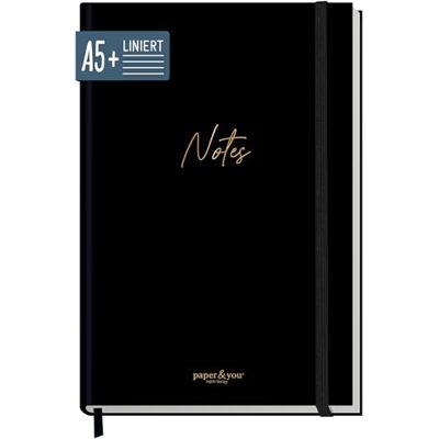 Häfft paper&you® Carnet A5+ ligné "Black Edition" Carnet de 156 pages lignées avec élastique, papier 100 g/m² – pour tenir un journal, prendre des notes - Publicité Häfft paper&you® Carnet A5+ ligné "Black Edition" Carnet de 156 pages lignées avec élastique, papier 100 g/m² – pour tenir un journal, prendre des notes - Publicité