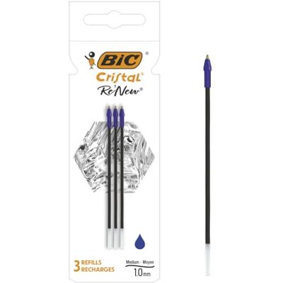 BIC 3 Recharges pour Stylo Bille Cristal Re’New Pointe Moyenne Encre bleue - Publicité BIC 3 Recharges pour Stylo Bille Cristal Re’New Pointe Moyenne Encre bleue - Publicité