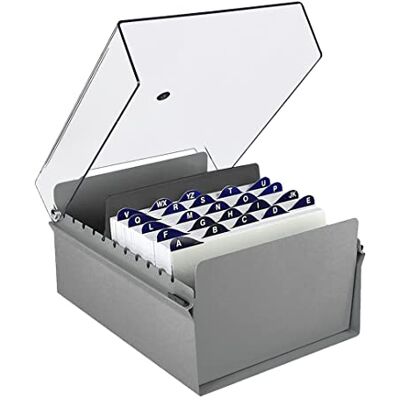 Acrimet Boîte à Fiches Organisateur 5'' x 8’', Base en Métal Robuste (Index AZ et un Séparateur Plastique Inclus) (Base Grise avec Couvercle Transparent) - Publicité Acrimet Boîte à Fiches Organisateur 5'' x 8’', Base en Métal Robuste (Index AZ et un Séparateur Plastique Inclus) (Base Grise avec Couvercle Transparent) - Publicité
