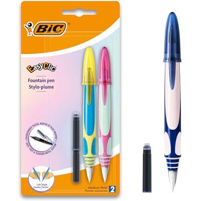BIC EasyClic Stylos-Plume Rechargeables Décor sans choix possible Blister de 2 + 2 Petites Cartouches d'Encre Bleue - Publicité BIC EasyClic Stylos-Plume Rechargeables Décor sans choix possible Blister de 2 + 2 Petites Cartouches d'Encre Bleue - Publicité