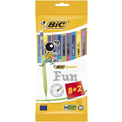 BIC Matic Fun Porte-Mines 0,7 mm HB Couleurs Assorties, Pochette de 8+2 - Publicité BIC Matic Fun Porte-Mines 0,7 mm HB Couleurs Assorties, Pochette de 8+2 - Publicité