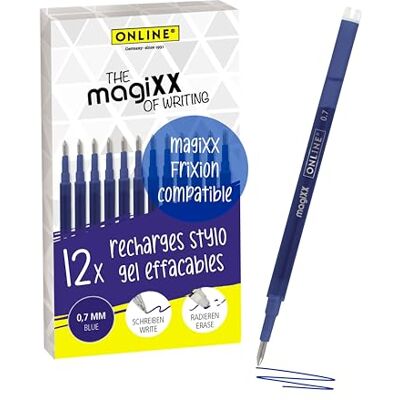 Online 12x recharge roller effaçable bleu, compatible avec magiXX et recharge stylo Frixion etc., pour stylos à encre gel effaçables, pointe moyenne, rechargeable - Publicité Online 12x recharge roller effaçable bleu, compatible avec magiXX et recharge stylo Frixion etc., pour stylos à encre gel effaçables, pointe moyenne, rechargeable - Publicité