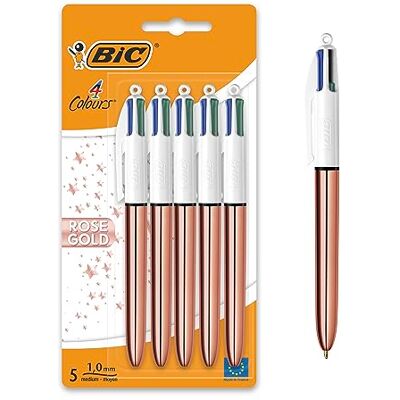 BIC 4 Couleurs Rose Gold, Stylo à Bille Rétractable, Stylo 4 Couleurs, Corps Or Rose Métallisé, Pointe Moyenne 1 mm, Lot de 5 - Publicité BIC 4 Couleurs Rose Gold, Stylo à Bille Rétractable, Stylo 4 Couleurs, Corps Or Rose Métallisé, Pointe Moyenne 1 mm, Lot de 5 - Publicité