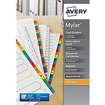 Avery Jeu Intercalaires en Carte 12 Onglets couleur Plastifiées A4 Maxi - Publicité Avery Jeu Intercalaires en Carte 12 Onglets couleur Plastifiées A4 Maxi - Publicité