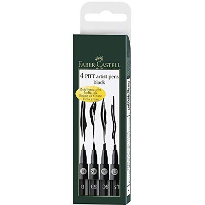 Faber-Castell Pitt Artist Pen 167139 Lot de 4 stylos à encre de Chine : 1.5, SC, SB, B, noir - Publicité Faber-Castell Pitt Artist Pen 167139 Lot de 4 stylos à encre de Chine : 1.5, SC, SB, B, noir - Publicité
