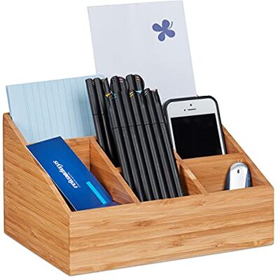 Relaxdays 10022768 Organiseur de Bureau, 6 Compartiments pour stylos, Feuilles, Lettres, agrafeuses, Bambou, Naturel, Nature, 12,5 x 22 x 16 cm - Publicité Relaxdays 10022768 Organiseur de Bureau, 6 Compartiments pour stylos, Feuilles, Lettres, agrafeuses, Bambou, Naturel, Nature, 12,5 x 22 x 16 cm - Publicité