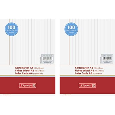 BRUNNEN Lot de 200 fiches cartonnées 180 g/m² blanches lignées A6 - Publicité BRUNNEN Lot de 200 fiches cartonnées 180 g/m² blanches lignées A6 - Publicité
