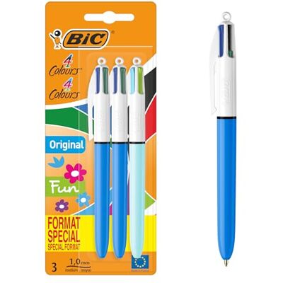 BIC 4 Couleurs Original et 4 Couleurs Fun Stylos-Bille Rétractables à Pointes Moyennes (1,0 mm) Blister Format Spécial de 3 - Publicité BIC 4 Couleurs Original et 4 Couleurs Fun Stylos-Bille Rétractables à Pointes Moyennes (1,0 mm) Blister Format Spécial de 3 - Publicité