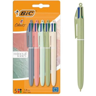 BIC 4 Couleurs Minéral Stylos-Bille Pointe Moyenne (1,00 mm) Couleurs de Corps Assorties, Pack de 5 - Publicité BIC 4 Couleurs Minéral Stylos-Bille Pointe Moyenne (1,00 mm) Couleurs de Corps Assorties, Pack de 5 - Publicité